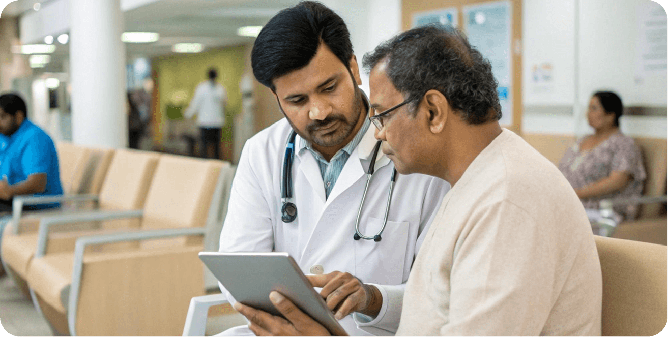 Doctor consulting with patient in modern hospital