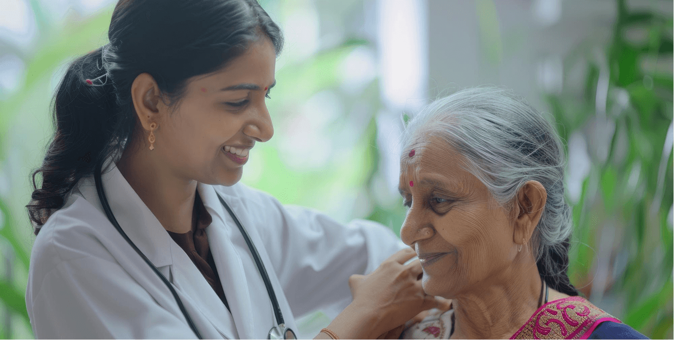 Doctor comforting an elderly patient with care